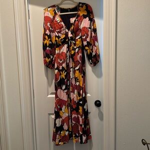 Anthropology Maeve Maxi Floral long sleeves dress sz 8